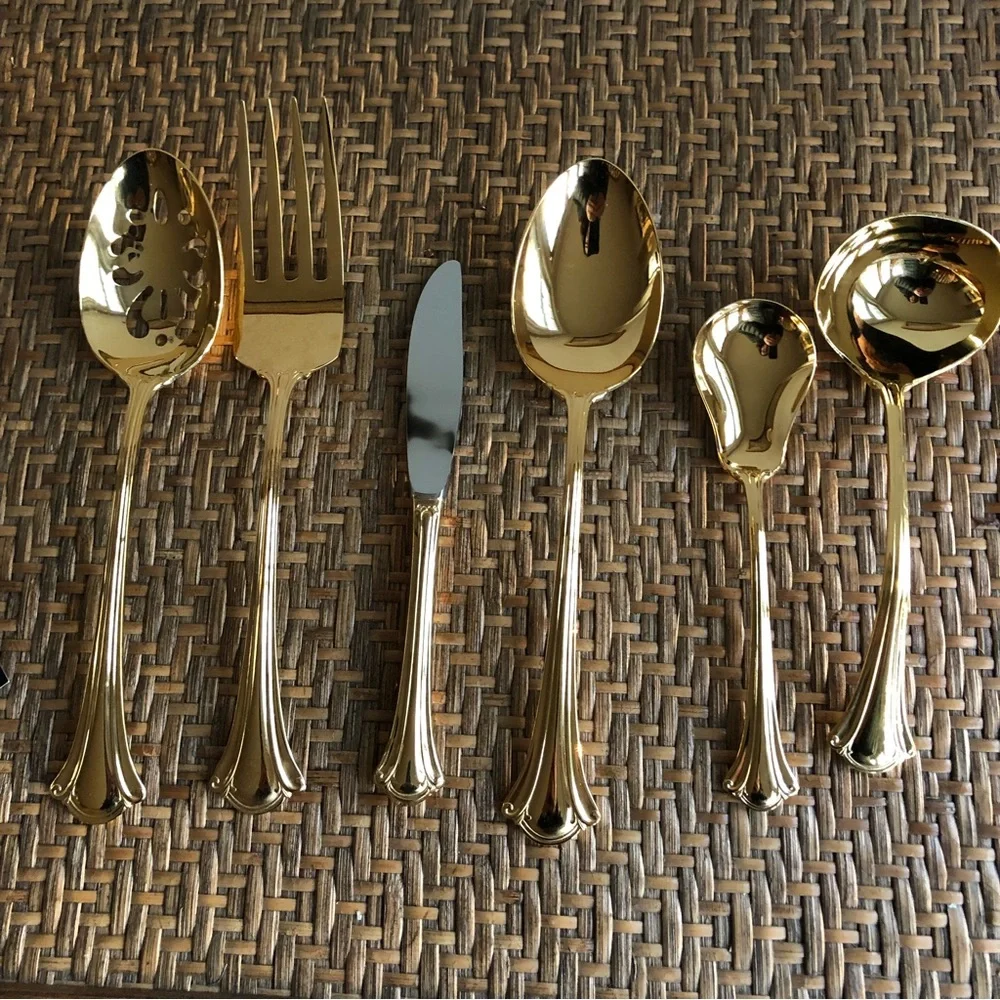 Six Serving Pieces Lyon Int'l Gold Resplendence Electroplated -  Stainle…